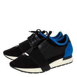 Pre Owned Balenciaga Black/Blue Leather And Mesh Race Runners Sneakers Size 41