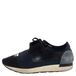 Pre Owned Balenciaga Black/Blue Leather And Mesh Race Runners Sneakers Size 41