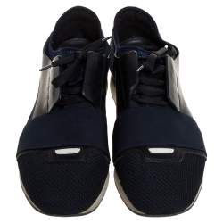 Pre Owned Balenciaga Black/Blue Leather And Mesh Race Runners Sneakers Size 41