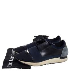 Pre Owned Balenciaga Black/Blue Leather And Mesh Race Runners Sneakers Size 41