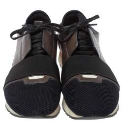 Pre Owned Balenciaga Black/Grey Leather And Mesh Race Runners Low Top Sneakers Size 44