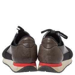 Pre Owned Balenciaga Black/Grey Leather And Mesh Race Runners Low Top Sneakers Size 44