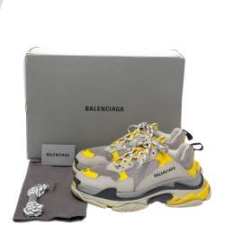 Balenciaga Grey/Yellow Nubuck, Leather And Mesh Triple S Trainer Sneakers Size 42