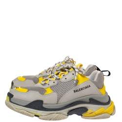 Balenciaga Grey/Yellow Nubuck, Leather And Mesh Triple S Trainer Sneakers Size 42