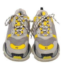 Balenciaga Grey/Yellow Nubuck, Leather And Mesh Triple S Trainer Sneakers Size 42