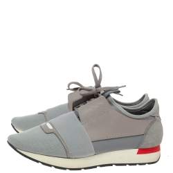 مملوكة مسبقًا Balenciaga Grey Mesh And Leather Race Runner Sneakers Size 41