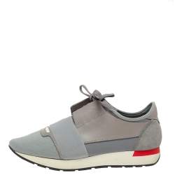 مملوكة مسبقًا Balenciaga Grey Mesh And Leather Race Runner Sneakers Size 41