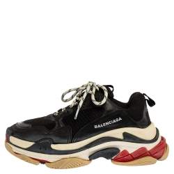 Pre Owned حذاء رياضي بالنسياغا تريبل S جلد وشبك أسود مقاس 40