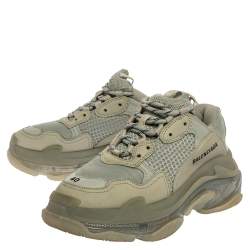 Balenciaga Grey/Green Leather And Mesh Triple S Trainer Sneakers Size 40