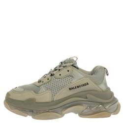 Balenciaga Grey/Green Leather And Mesh Triple S Trainer Sneakers Size 40
