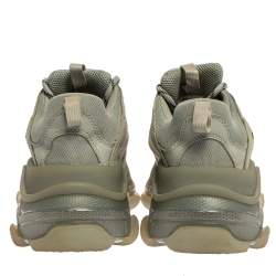 Balenciaga Grey/Green Leather And Mesh Triple S Trainer Sneakers Size 40