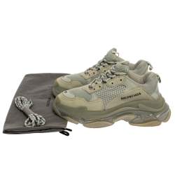 Balenciaga Grey/Green Leather And Mesh Triple S Trainer Sneakers Size 40