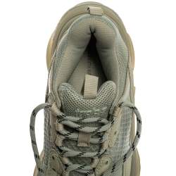 Balenciaga Grey/Green Leather And Mesh Triple S Trainer Sneakers Size 40