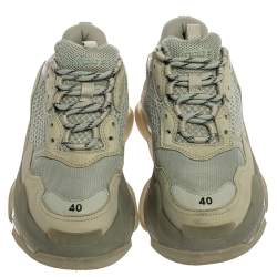 Balenciaga Grey/Green Leather And Mesh Triple S Trainer Sneakers Size 40