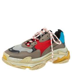 Pre Owned Balenciaga Multicolor Leather And Mesh Triple S Platform Sneakers Size 41