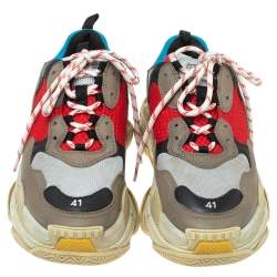 Pre Owned Balenciaga Multicolor Leather And Mesh Triple S Platform Sneakers Size 41