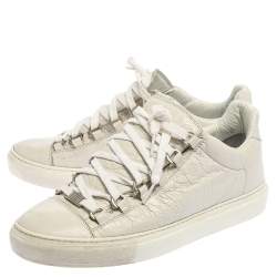 Pre Owned Balenciaga White Crinkle Leather Arena Low Top Sneakers Size 40