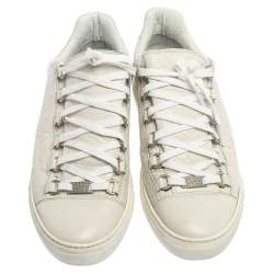 Pre Owned Balenciaga White Crinkle Leather Arena Low Top Sneakers Size 40