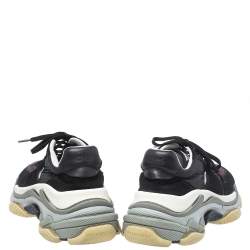 Balenciaga Black/Burgundy Suede Leather And Fabric Triple S Low Top Sneakers Size 40