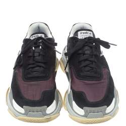 Balenciaga Black/Burgundy Suede Leather And Fabric Triple S Low Top Sneakers Size 40