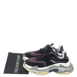 Balenciaga Black/Burgundy Suede Leather And Fabric Triple S Low Top Sneakers Size 40
