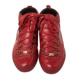 مملوكة مسبقًا Balenciaga Red Leather Arena High-Top Sneakers Size 43
