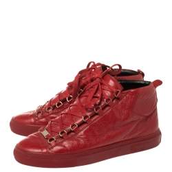 مملوكة مسبقًا Balenciaga Red Leather Arena High-Top Sneakers Size 43