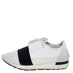 مملوكة مسبقًا Balenciaga White Mesh And Leather Race Runner Low Top Sneakers Size 40