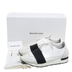 مملوكة مسبقًا Balenciaga White Mesh And Leather Race Runner Low Top Sneakers Size 40