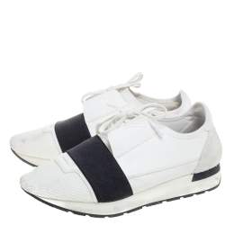 مملوكة مسبقًا Balenciaga White Mesh And Leather Race Runner Low Top Sneakers Size 40