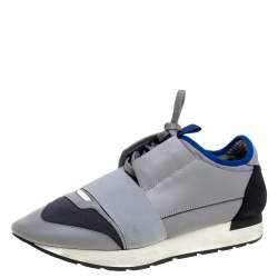 مملوكة مسبقًا Balenciaga Grey Mesh And Leather Race Runner Low Top Sneakers Size 40