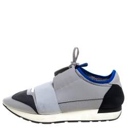 مملوكة مسبقًا Balenciaga Grey Mesh And Leather Race Runner Low Top Sneakers Size 40
