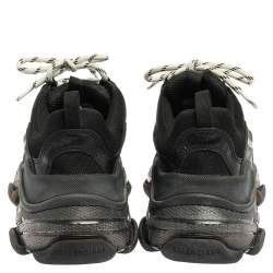 Pre Owned Balenciaga Black Mesh And Leather Triple S Trainer Sneakers Size 40
