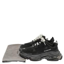 Pre Owned Balenciaga Black Mesh And Leather Triple S Trainer Sneakers Size 40