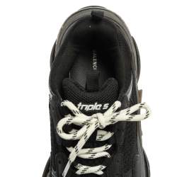 Pre Owned Balenciaga Black Mesh And Leather Triple S Trainer Sneakers Size 40