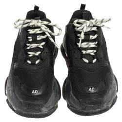 Pre Owned Balenciaga Black Mesh And Leather Triple S Trainer Sneakers Size 40
