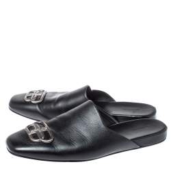 Pre Owned Balenciaga Black Leather Cosy BB Slippers Size 41 