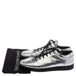 Pre Owned Balenciaga Metallic Silver Leather Urban Low Top Sneakers Size 45