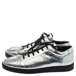 Pre Owned Balenciaga Metallic Silver Leather Urban Low Top Sneakers Size 45