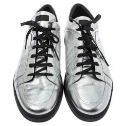 Pre Owned Balenciaga Metallic Silver Leather Urban Low Top Sneakers Size 45