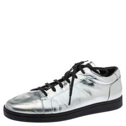 Pre Owned Balenciaga Metallic Silver Leather Urban Low Top Sneakers Size 45