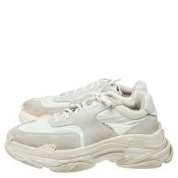 Pre Owned Balenciaga White Nylon and Suede Leather Triple S Platform Sneakers Size 45
