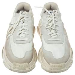 Pre Owned Balenciaga White Nylon and Suede Leather Triple S Platform Sneakers Size 45