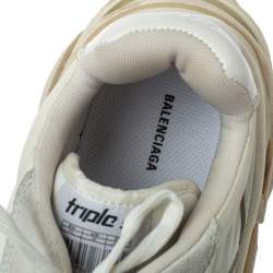 Pre Owned Balenciaga White Nylon and Suede Leather Triple S Platform Sneakers Size 45