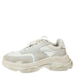 Pre Owned Balenciaga White Nylon and Suede Leather Triple S Platform Sneakers Size 45