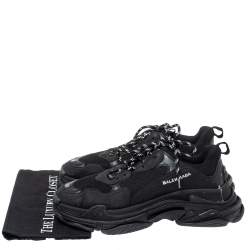 Pre Owned حذاء رياضي بالنسياغا أربطة تراك شبك/ جلد أسود مقاس 45