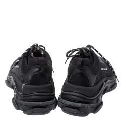 Pre Owned حذاء رياضي بالنسياغا أربطة تراك شبك/ جلد أسود مقاس 45