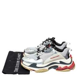 Pre Owned حذاء رياضي بالنسياغا تريبل أس نعل سميك جلد وشبك فضي مقاس 40