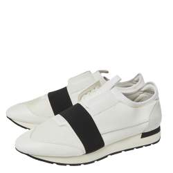 Pre Owned Balenciaga White Mesh And Leather Race Runner Low Top Sneakers Size 46