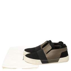 Pre Owned حذاء رياضي بالنسياغا سليب أون تريكو قماش و جلد و سويدي كاكي و أسود مقاس 43